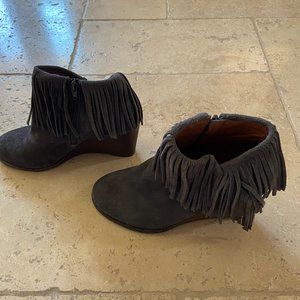 Lucky Brand Fringe Suede Wedge Booties